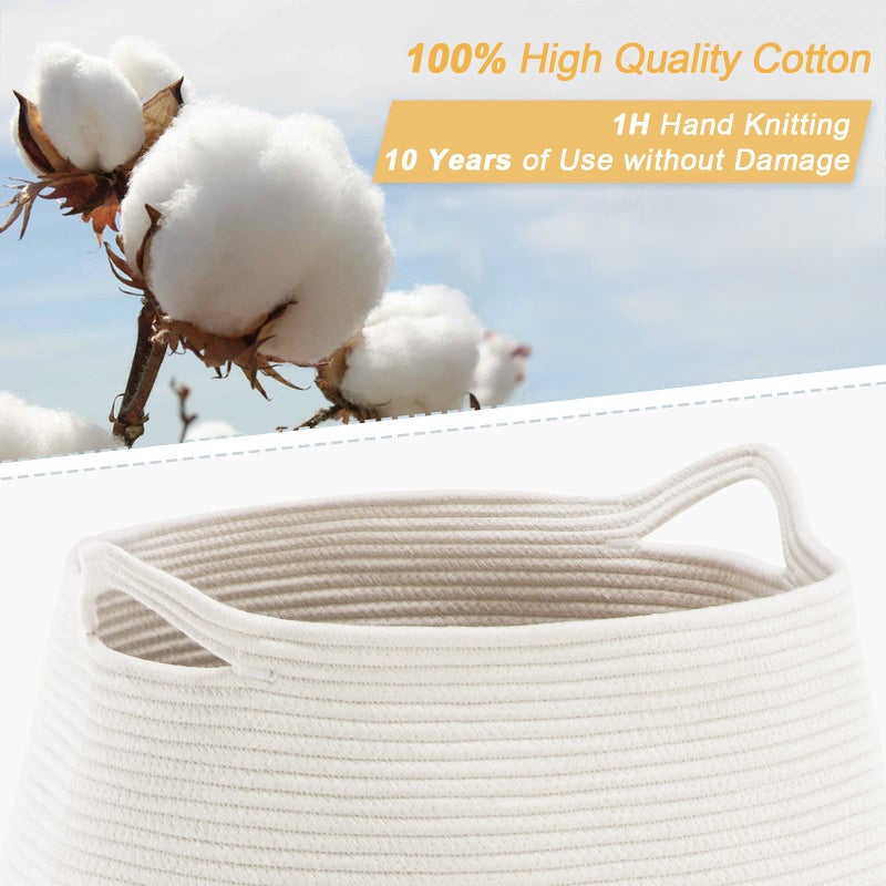 YOUDENOVA Cotton Rope Laundry Hamper by YOUDENOVA, 105L - Woven Collapsible Laundry Basket - Clothes Storage Basket for Blankets, Laundry Room Organizing, Bedroom Storage, Clothes Hamper â€“ Grey & White - Image 3